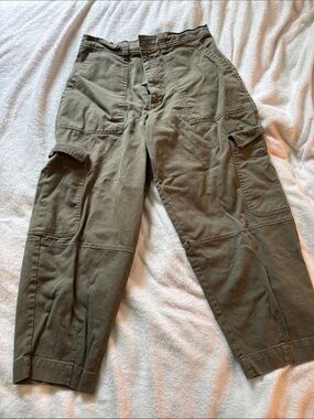 High-Rise Olive Wide-Leg Cargo Jeans